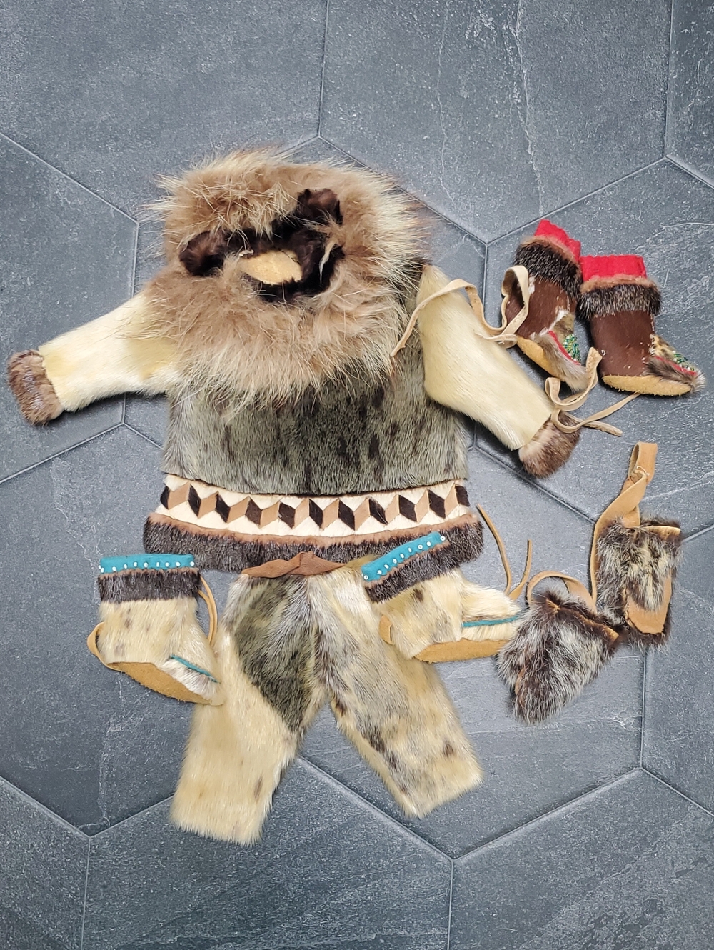 Vintage Inuit Native Alaskan Animal Skin Doll Clothing Set